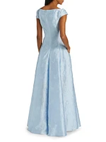 Floral Jacquard Fit & Flare Gown