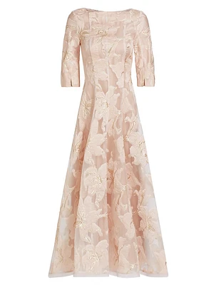 Floral Jacquard Fit & Flare Midi-Dress