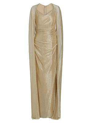 Metallic Voile Cape Body-Con Gown