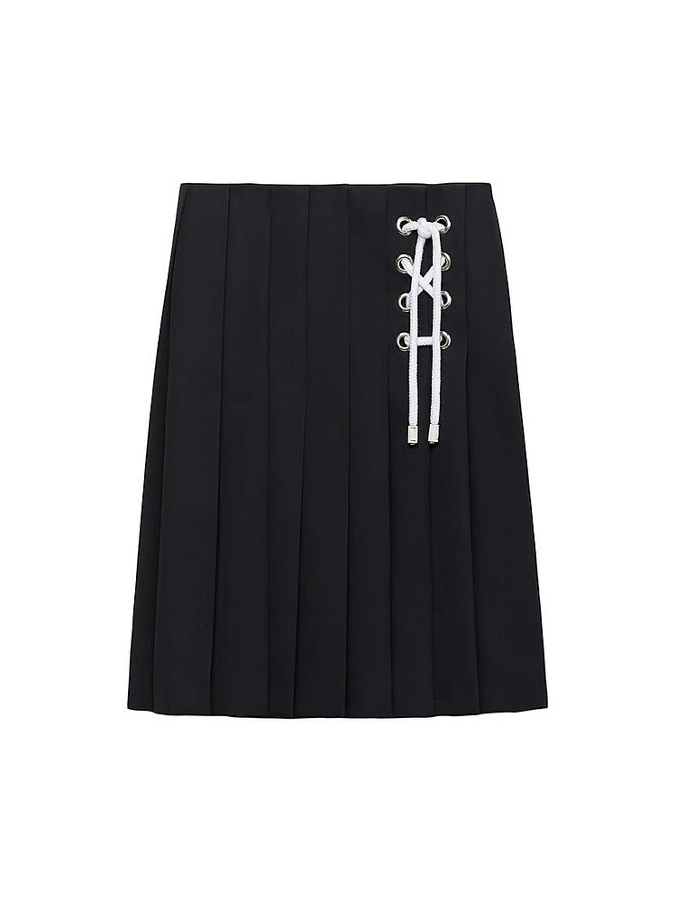 Pleated Gabardine Midi-Skirt