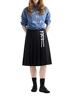 Pleated Gabardine Midi-Skirt