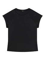 Raglan Cotton Cap-Sleeve T-Shirt
