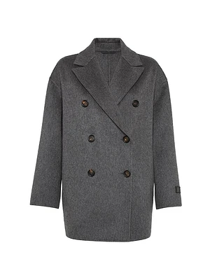 Hand Crafted Cashmere Double Beaver Cloth Pea Coat with Precious Patch