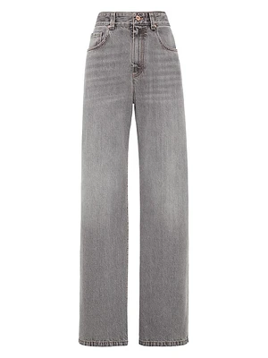 Authentic Denim Contemporary Loose Trousers with Monili