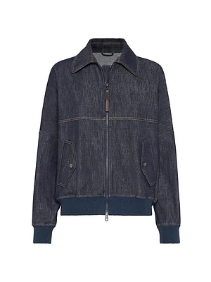 Denim Effect Twill Bomber Jacket