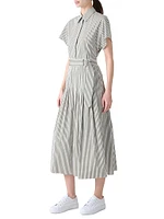Stripe Belted Cotton Shirtdress