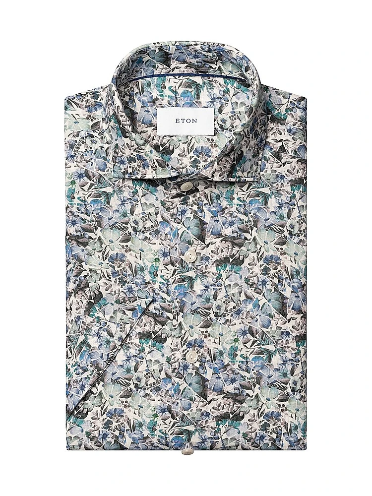 Slim-Fit Floral Linen Button-Front Shirt