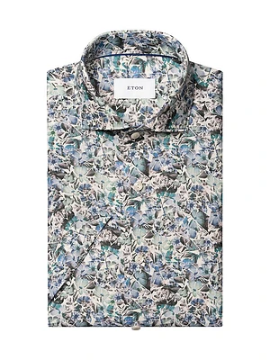 Slim-Fit Floral Linen Button-Front Shirt