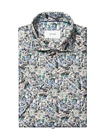 Slim-Fit Floral Linen Button-Front Shirt