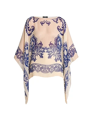 Floral Silk Poncho Blouse