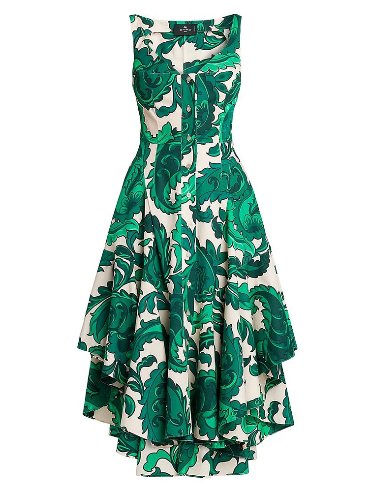 Floral Cotton Tiered Midi-Dress