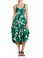 Floral Cotton Tiered Midi-Dress