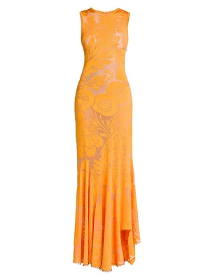 Burnout Floral Sleeveless Maxi Dress