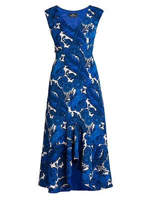 Floral Cap-Sleeve Midi-Dress