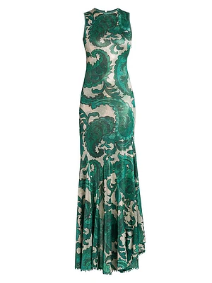Metallic Paisley Sleeveless Maxi Dress
