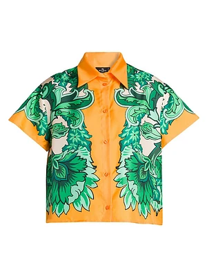 Floral Silk Short-Sleeve Blouse