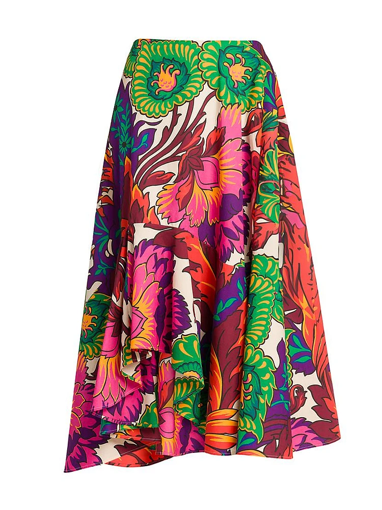 Agave Floral Cotton Midi-Skirt
