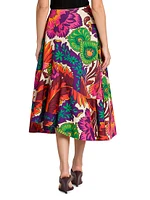 Agave Floral Cotton Midi-Skirt