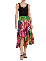 Agave Floral Cotton Midi-Skirt