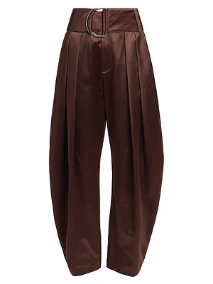 Pleated Satin D-Ring Wide-Leg Tousers