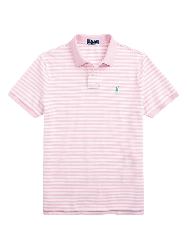 Custom-Slim-Fit Striped Mesh Polo Shirt
