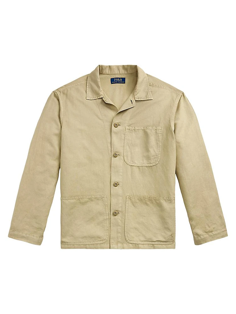 Logo-Embroidered Linen-Cotton Overshirt