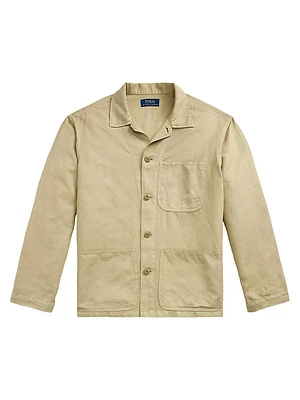Logo-Embroidered Linen-Cotton Overshirt