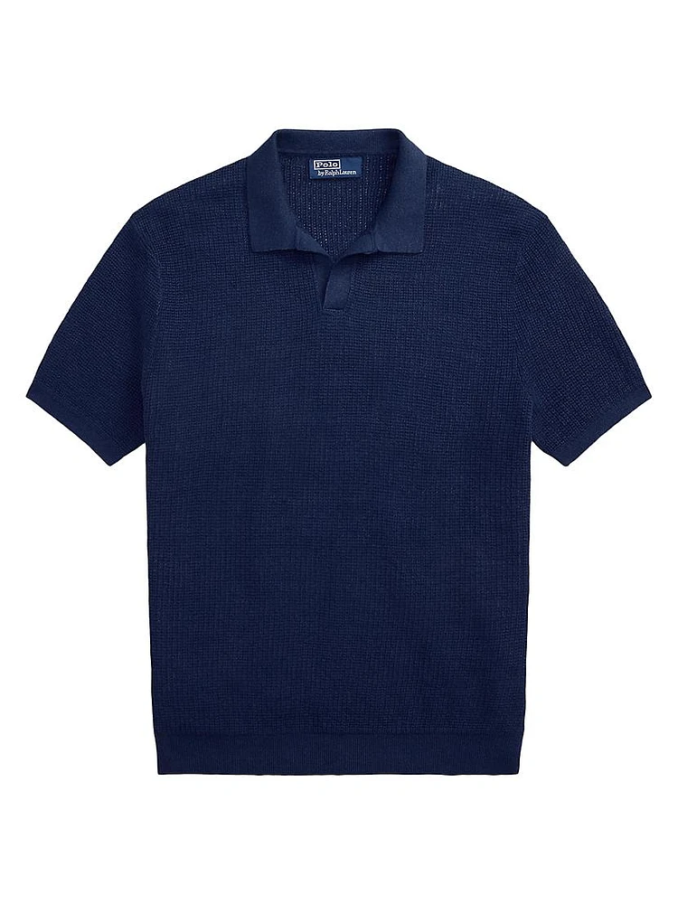 Mesh-Knit Linen Short-Sleeve Sweater