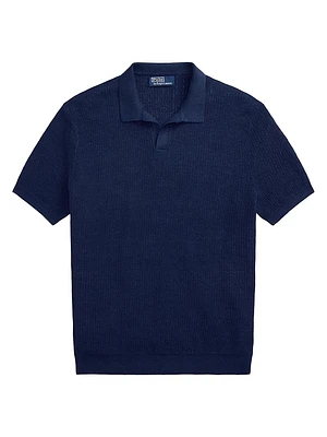 Mesh-Knit Linen Short-Sleeve Sweater