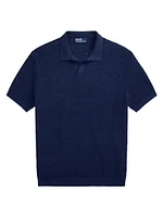 Mesh-Knit Linen Short-Sleeve Sweater