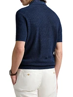 Mesh-Knit Linen Short-Sleeve Sweater