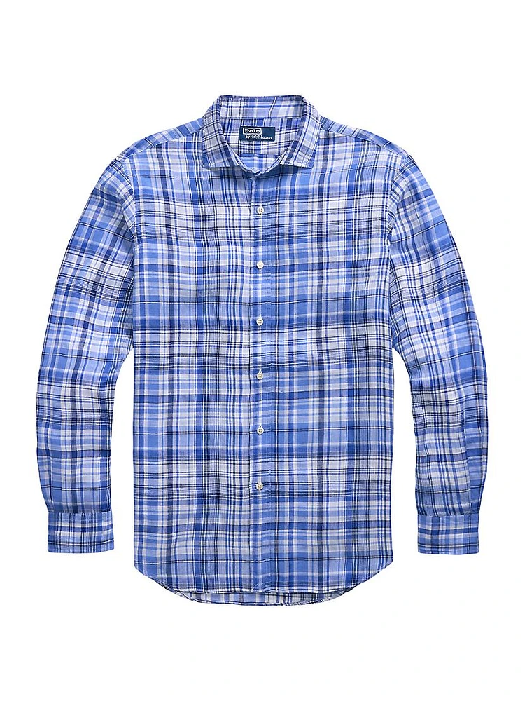 Classic-Fit Plaid Linen Shirt