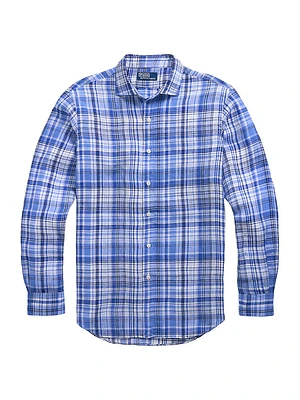 Classic-Fit Plaid Linen Shirt