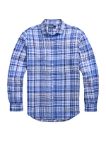 Classic-Fit Plaid Linen Shirt