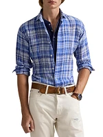 Classic-Fit Plaid Linen Shirt