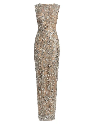 Violet Floral Sequin Gown