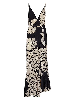 Santa Cruz Two-Piece Tropical Silk Maxi Dress & Scarf Set