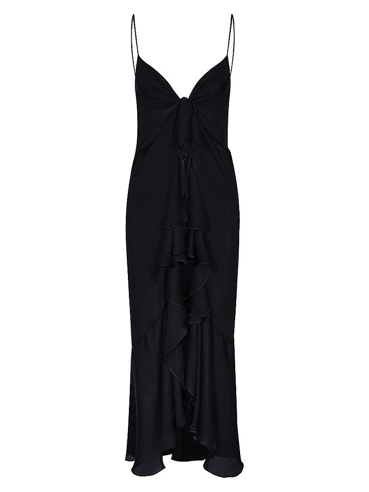 Iluminating Ruffled Silk Tie-Front Top