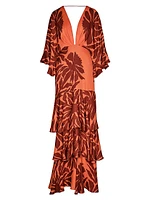 Botanical Poetry Printed Silk Maxi Dress