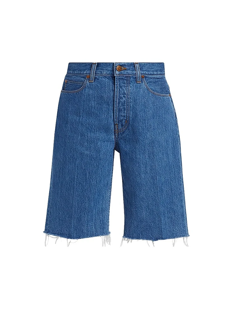 Cut-Knee Mid-Rise Denim Shorts