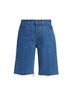 Cut-Knee Mid-Rise Denim Shorts