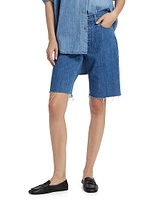 Cut-Knee Mid-Rise Denim Shorts