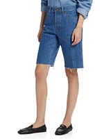Cut-Knee Mid-Rise Denim Shorts