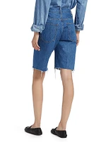 Cut-Knee Mid-Rise Denim Shorts