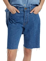 Cut-Knee Mid-Rise Denim Shorts