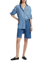 Cut-Knee Mid-Rise Denim Shorts