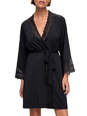 Lace-Trimmed Jersey Kimono-Inspired Robe