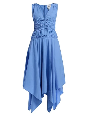 Zelie Cotton Poplin Handkerchief-Hem Midi-Dress