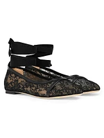 Sabina Lace Flat Pumps with Ribbons