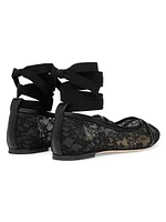Sabina Lace Flat Pumps with Ribbons